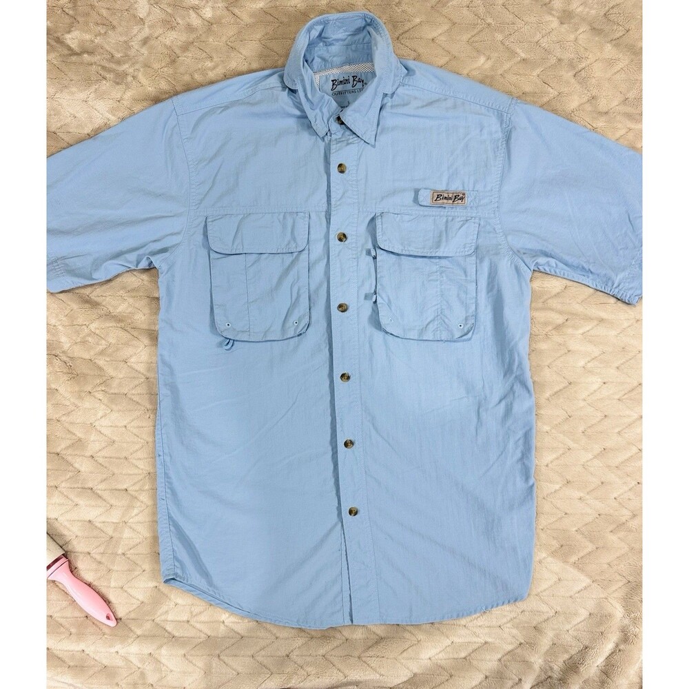 Bimini Bay Outfitters Shirt Mens Large Blue Fishing Camp Short Sleeve Vented...